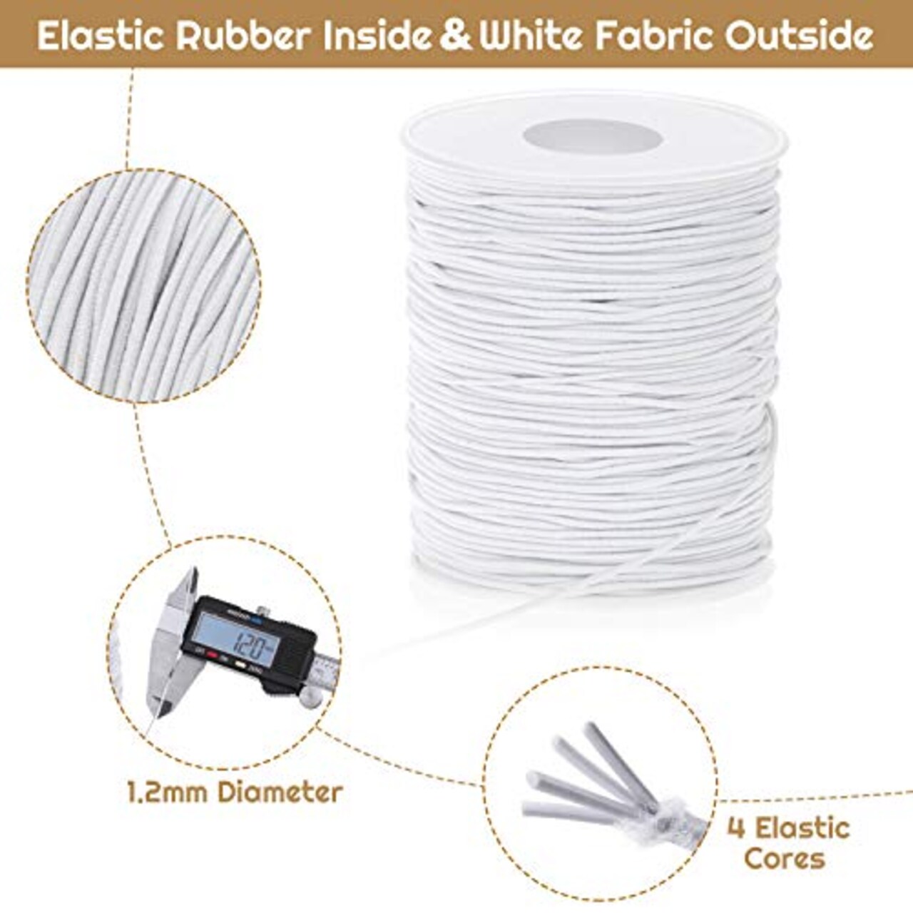 Elastic String for Bracelets Selizo Stretchy Cord for Bracelets, Necklaces, Beading, and Sewing (1.2mm, 109 Yards, White)